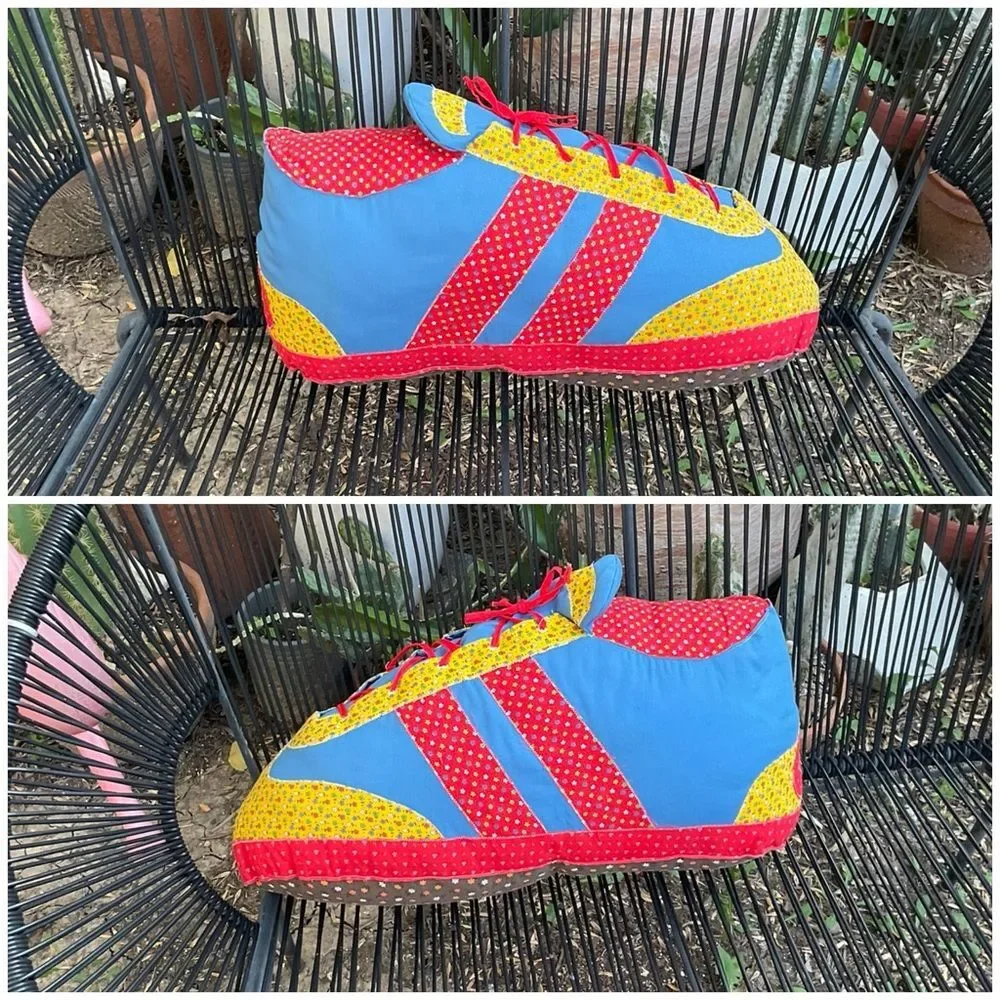 Vintage 70s Kids Decor Large 21” Tennis Shoe Sneaker Plush Pillow - Picture 7 of 10